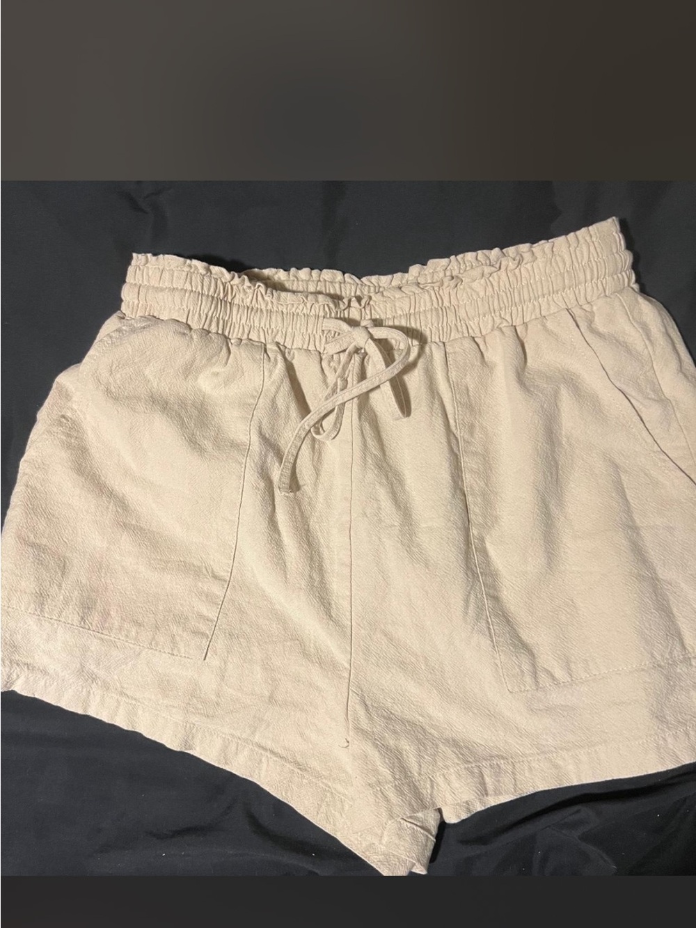 SHEIN Cream Drawstring Elastic-Waist Athletic Shorts